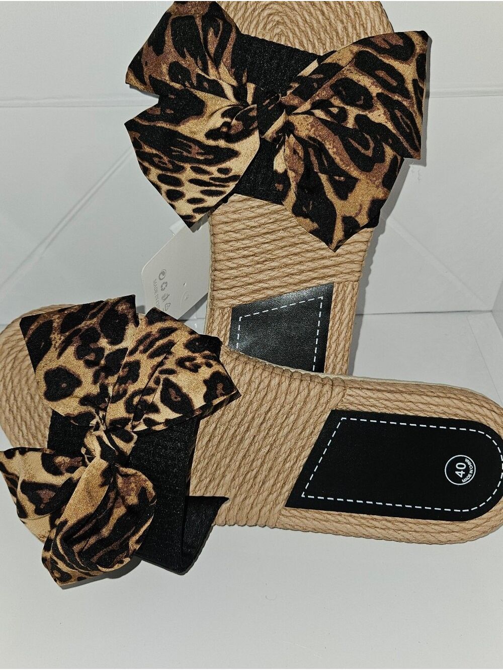 Leopard Print Bow Decor Flip-Flops Flat Sandals 7-9 - Picture 6 of 7